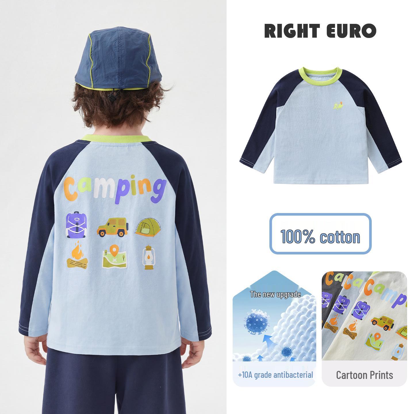 2026 New Boys  Pure Cotton Long-Sleeve T-shirt for Spring/Autumn - Baby Toddler Kids Base Layer 140 cm