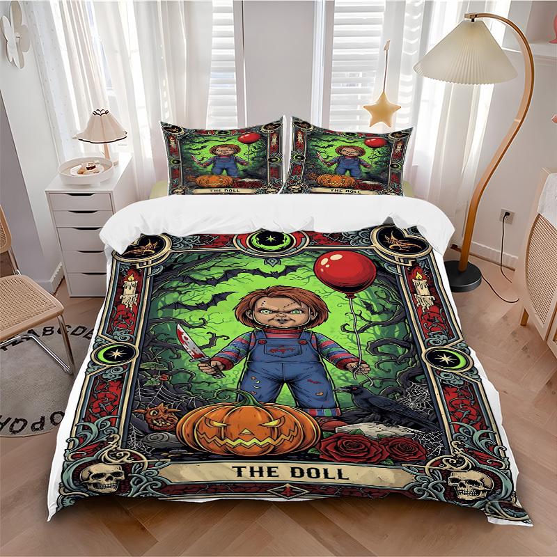 3pcs Horror Doll Duvet Cover Set, 1 Duvet Cover + 2 Pillowcases (No Insert), High-Definition Print, Home & Dorm Set yy251208060