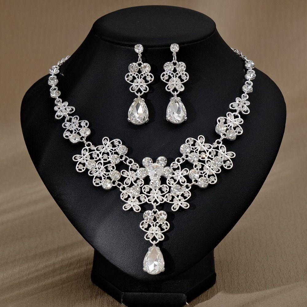 Kristall Ohrringe Halskette Set Übertreiben Damen Schmuck Vintage Strass Schmuckset Damen