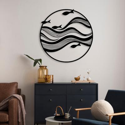 Coastal Fish Wall Art Decor, Metal Wave Sculpture for Home