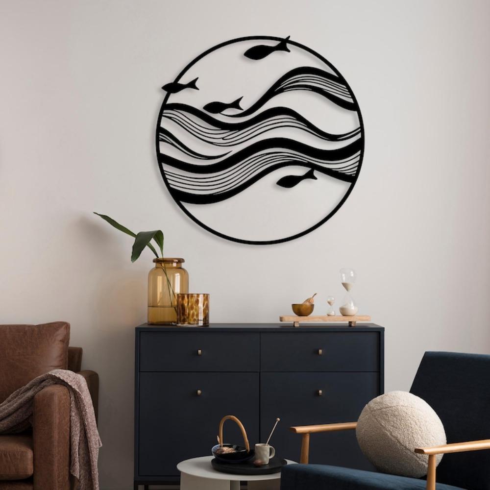 Coastal Fish Wall Art Decor, Metal Wave Sculpture for Home