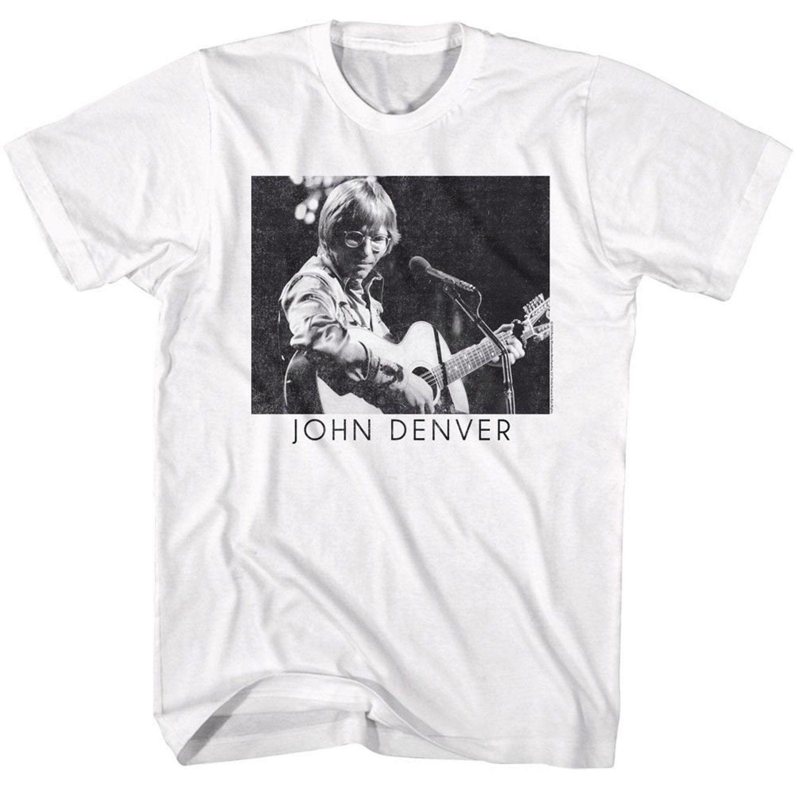 John Denver Playing Guitar BW White T-Shirt S