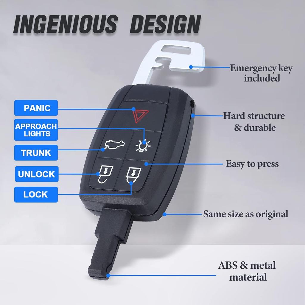 Sleutelloze Toegang Sleutelbehuizing Vervanging voor Volvo C70 C30 S40 V50 5 Knoppen KR55WK49259, Alleen een Sleutelbehuizing