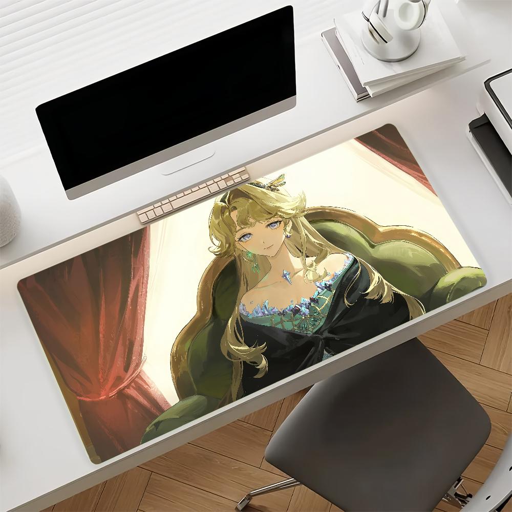 Gaming Mouse Pad Large Desk MatStitched Edges Soft Pastel Anime Girl with Crystal Print Keyboard Pad for Gamer Home Office