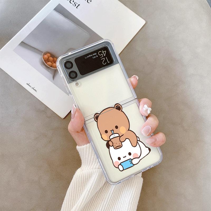 Funny Catoon Dudu Bubu Couple Phone Case for Samsung Galaxy Z Flip 5 4 6 7 INS Korea Soft Cover for Zflip 4 3 Cover Paired Coque