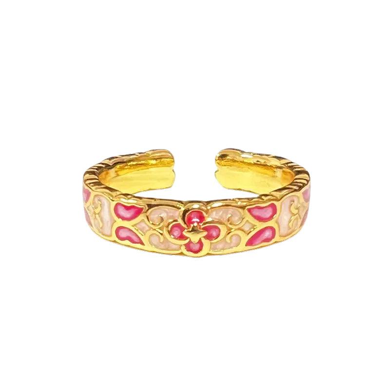 Neuer Mittelalterlicher Französischer Retro Emaille Tropfen Offener Ring Muster Hofstil Nischendesign Personalisierter Ring Frau