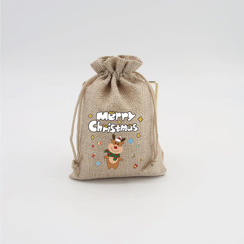 Jute-Style Christmas Gift Bag with Drawstring Closure - Small Candy & Apple Storage