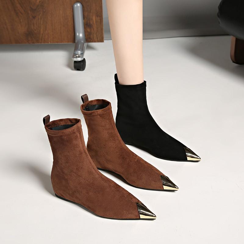 Plus-size Women's Boots Winter Fashion Pointed-toe Design Short Boots with Zippers On The Back Slim Low-heeled Ankle Boots
