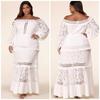 2025 Spring and Summer New Women's Lace Dress One-word Shoulder Lotus Leaf Wedding Dress Evening Dress Banquet Dress