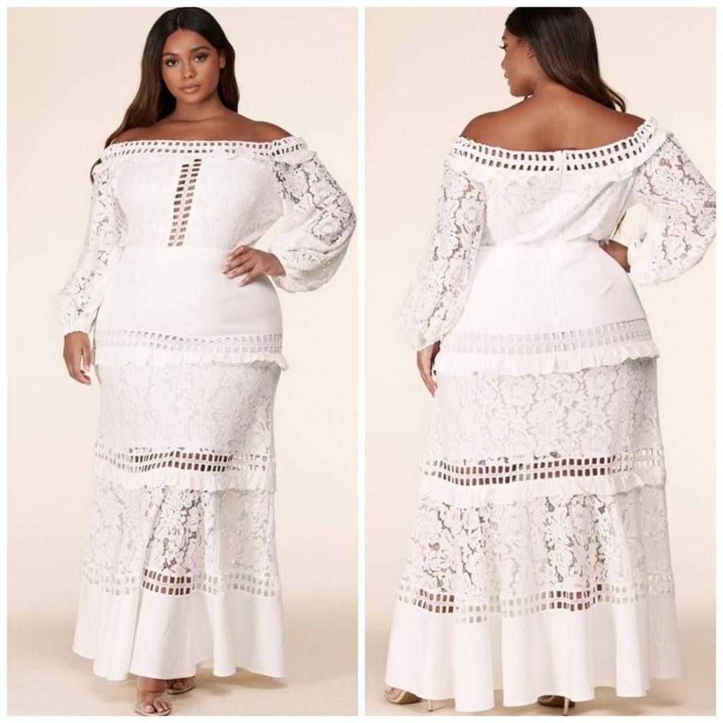 2025 Spring and Summer New Women's Lace Dress One-word Shoulder Lotus Leaf Wedding Dress Evening Dress Banquet Dress