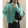 American Personalized Embroidery Pattern Round Neck Long Sleeve Knitted Cardigan Women'S Autumn And Winter Loose Casual Sweater Jacket