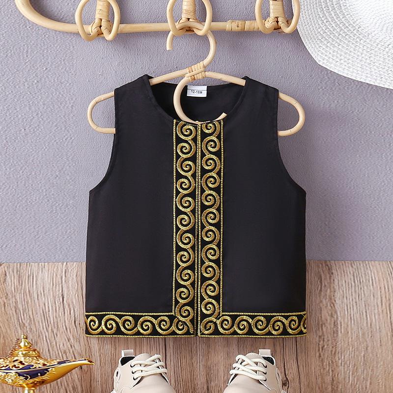 Trendy Middle East Teen Embroidery Vest & Robe Set - Arabic Style Boys' Outfit