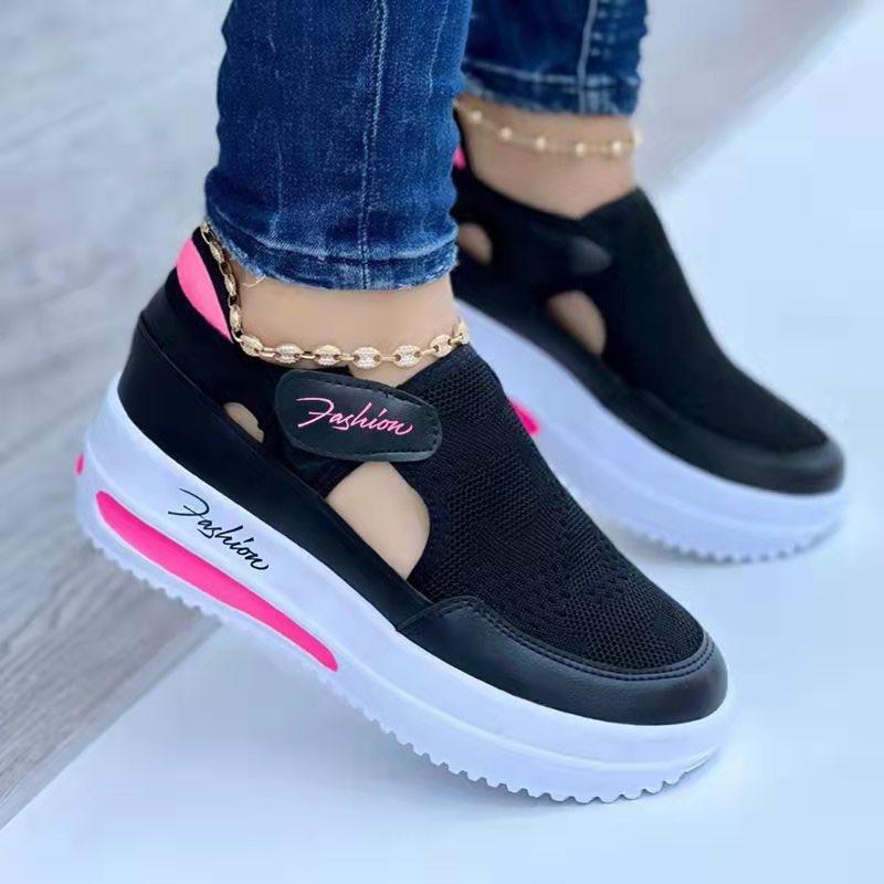 Large Casual Single Shoes for Women  New Summer Flat Bottomed Breathable Casual Mesh Fashionable Thick Soled Sports Shoes
