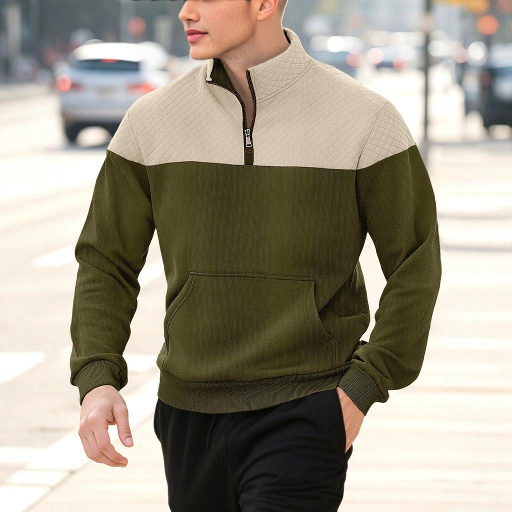 Outdoor Fashion Hoodie With Colorblock Design And Stand Collar For Men