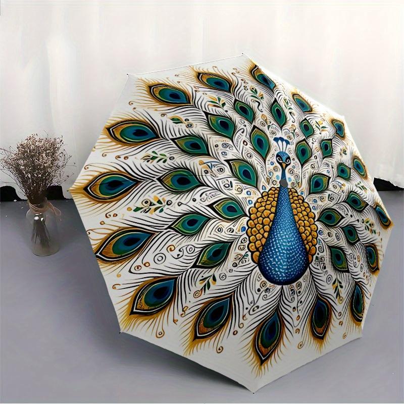 1pc Peacock Mandala Automatic Open, Sturdy Iron Frame, Compact Folding Design, All-Season Portable Umbrella for Women & Men, Outdoor Umbrell