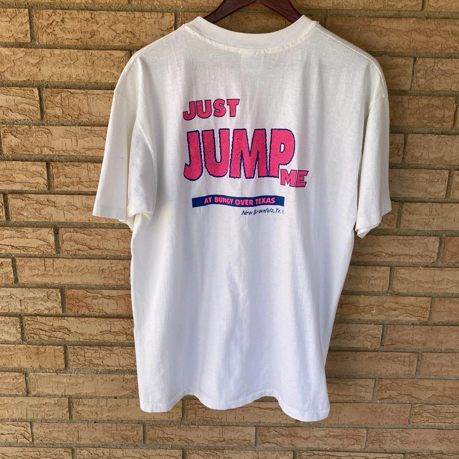 

90s Just Jump Me at Bungy Over Texas Neon Pink Graphic T-Shirt Size Adult XL vtg 2XL
