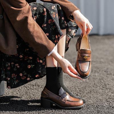 Retro Ajin Coin Thick Heel Thick Velvet Lazy Loafu Single Shoes Women's Small Leather Shoes Women's