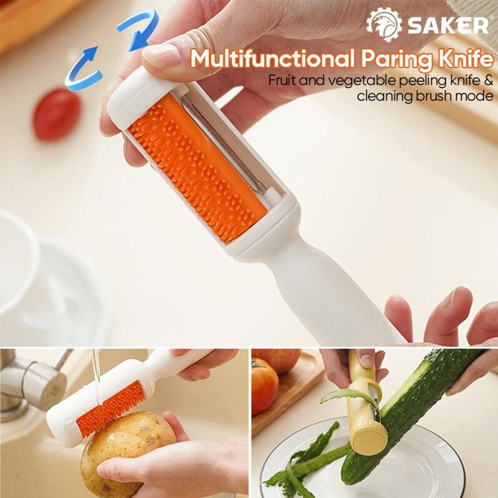 2-In-1 Swivel Vegetable Peeler Rotating Design Potato Scrubber Brush Stainless Steel Scrubbing And Peeling Knife Kitchen Gadgets