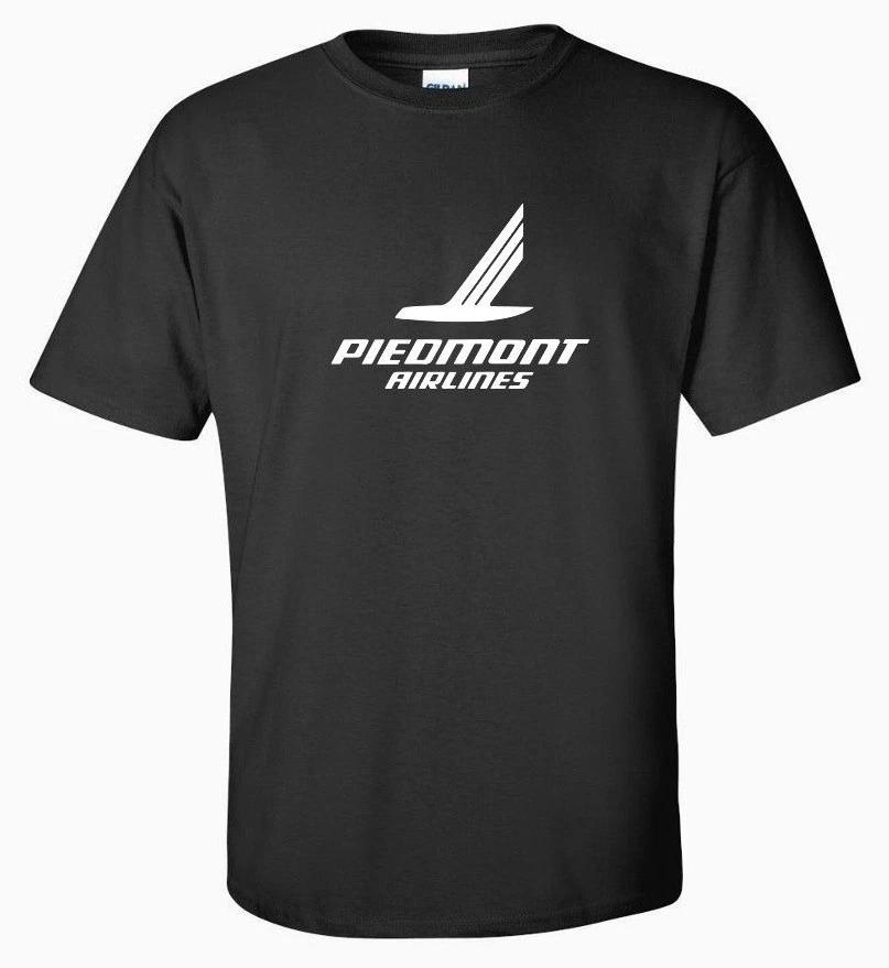 Piedmont Airlines White Logo US Aviation Geek Black Cotton T-Shirt S