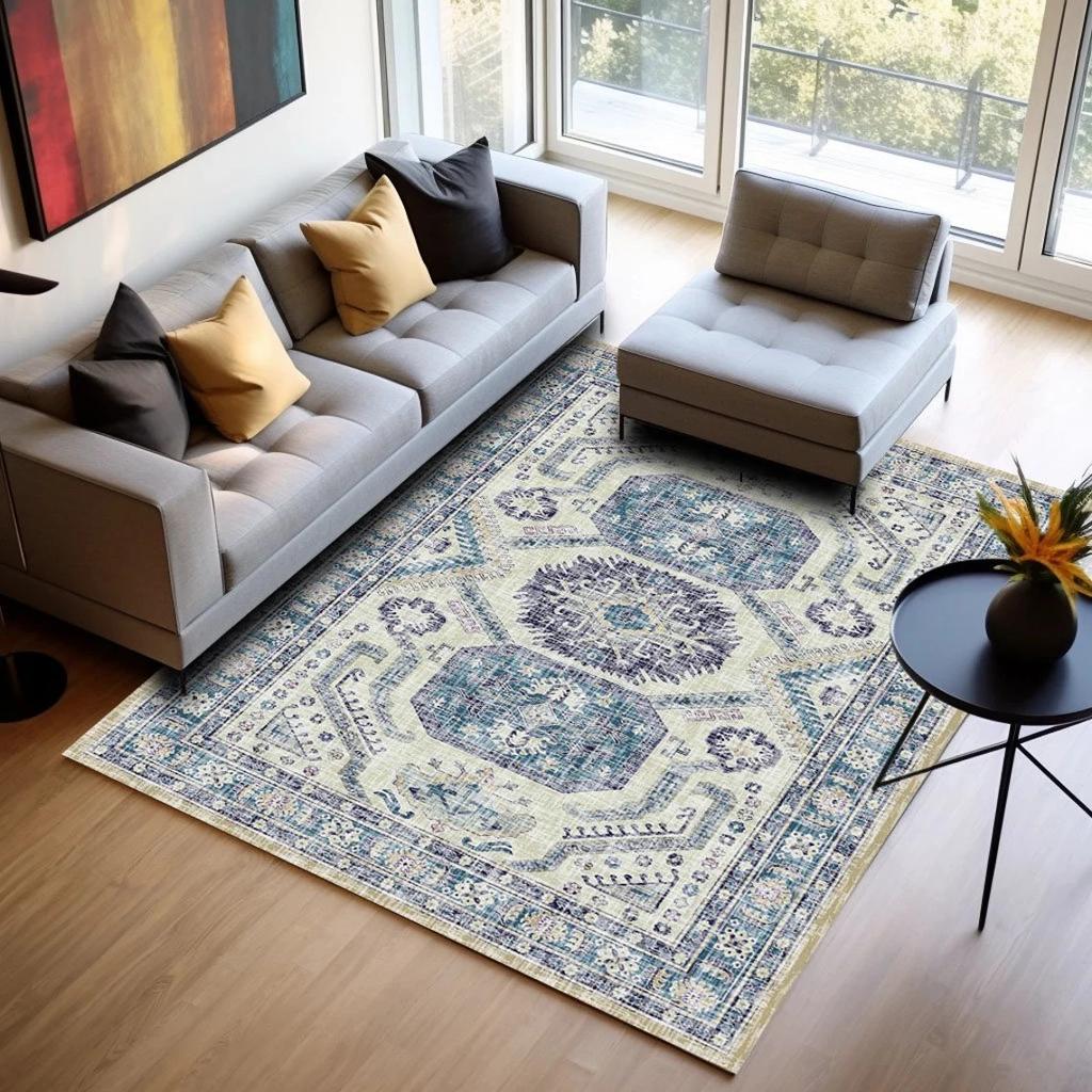 Boho Vintage Area Rug Washable Carpet Retro Moroccan Oriental Neutral Large Rug Nonslip Floor Mat for Living Room Bedroom Office