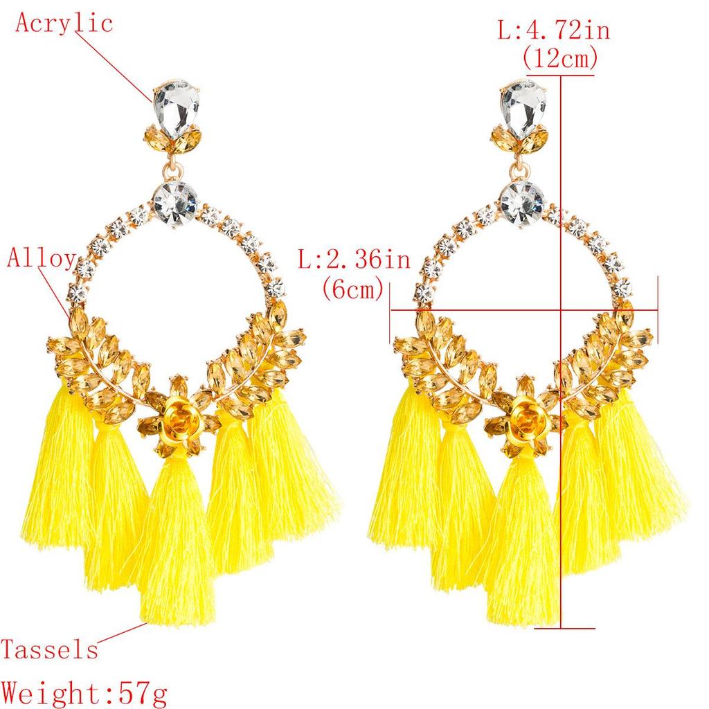 Women's Earring Exaggerated Flowers with Diamonds Tassel Acrylic Earrings Bohemian Temperament Female Earrings