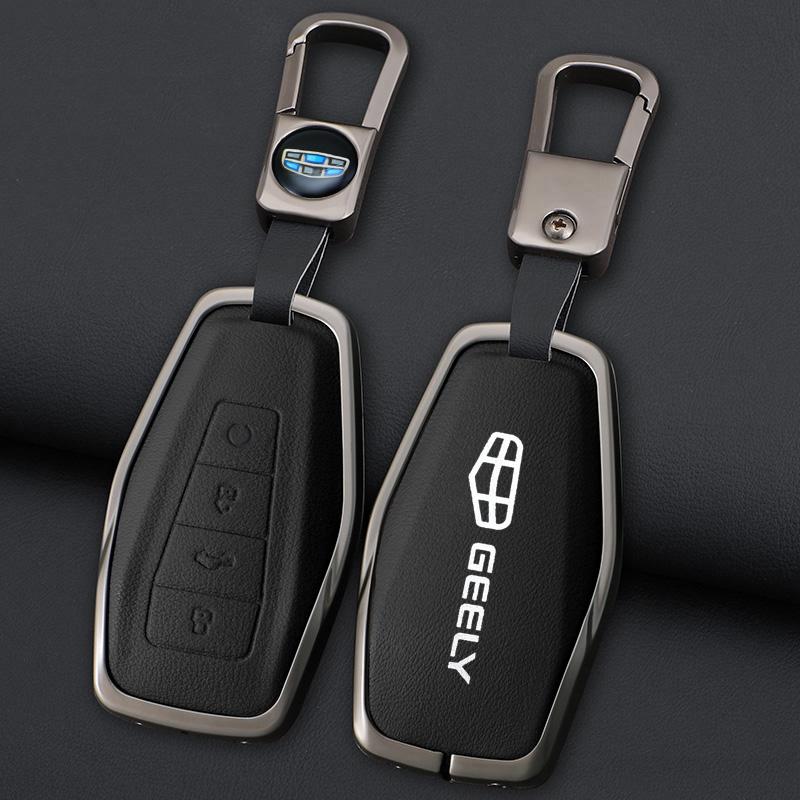 Zinc Alloy Leather Car Key Case Cover Shell For Geely Okavango Coolray Atlas Monjaro Tugella Emgrand Gt S Proton X50 X70 Keychai