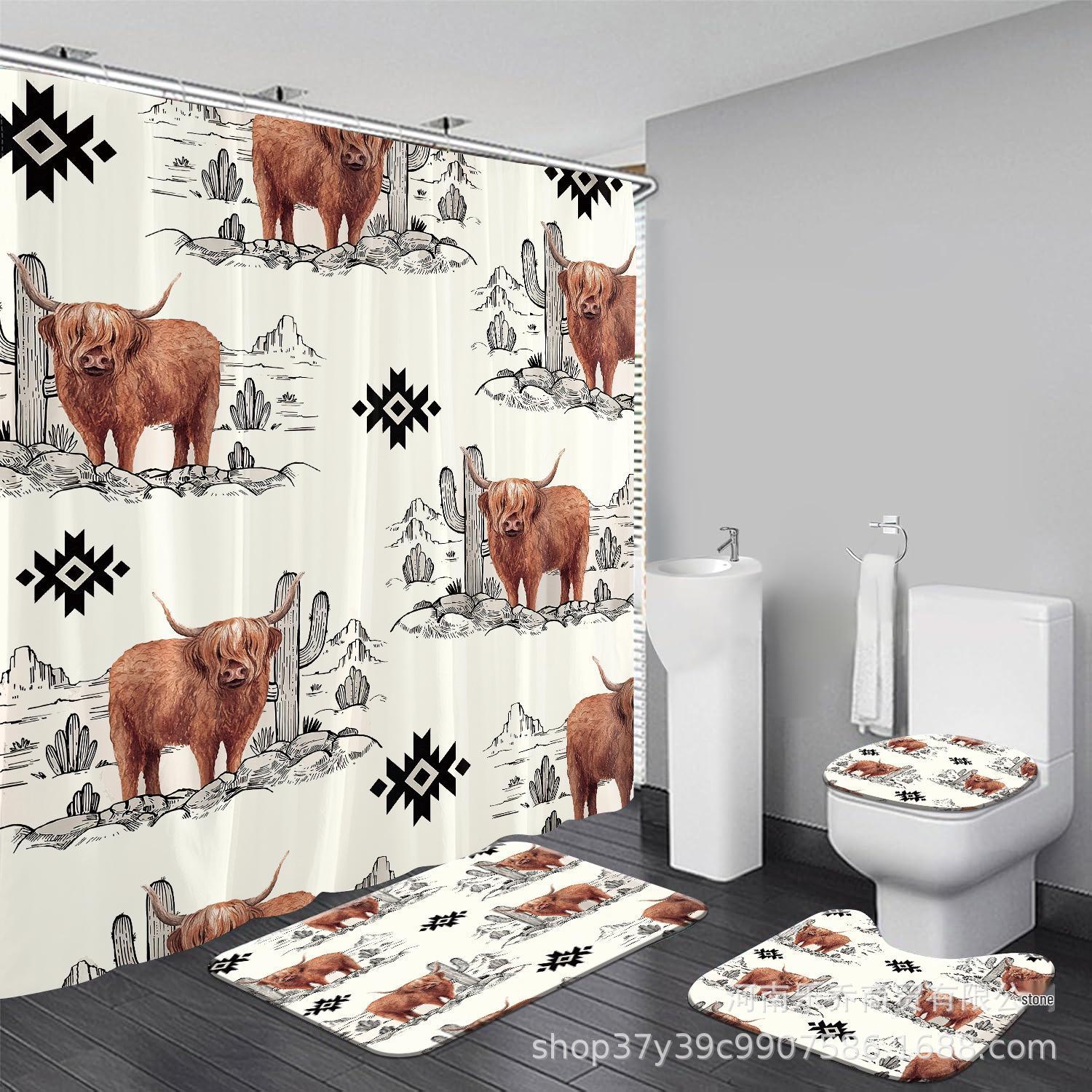

Modern Minimalist Desert Calf Shower Curtain Set - Four Pieces, Customizable 12 hooks included