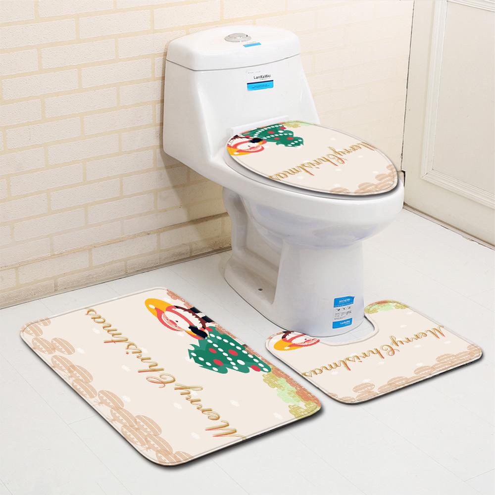 Christmas Bathroom Floor Mat Toilet Three-Piece Set