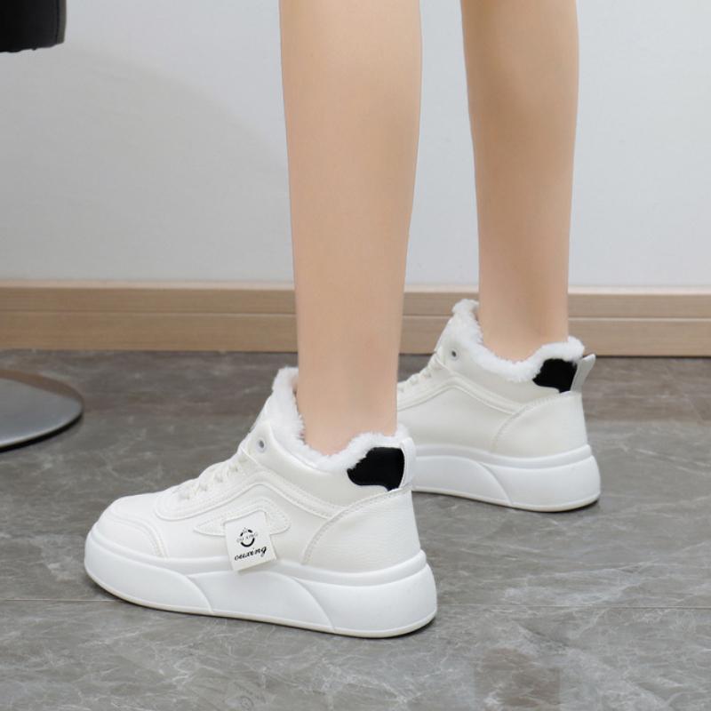 Dicksöhlige Damen Baumwollschuhe 2024 Winter Neu Höhe Erhöhend Board Freizeit Baumwollschuhe Einfarbig Täglich Vulkanisierte Schuhe