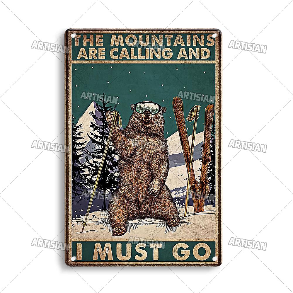 Artisian Skiing Snowboarding Metal Poster Sledding Tin Plaque Sport Decorative Plate Wall Decor Garage Bar Pub Club Hotel Cafe