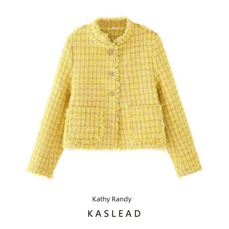 Kaslead New Women Clothes Western Style Fashion Simple and Versatile Long Sleeve Yellow Graceful Outerwear