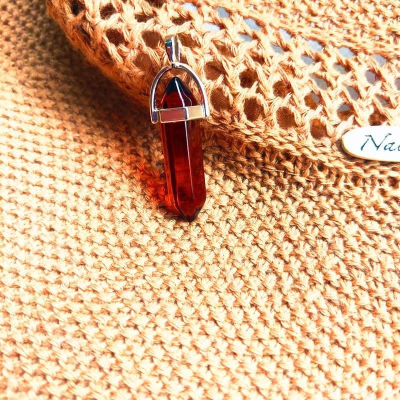 Natural Stone Amethyst & Rose Quartz Double-Pointed Hexagonal Pendant Necklace