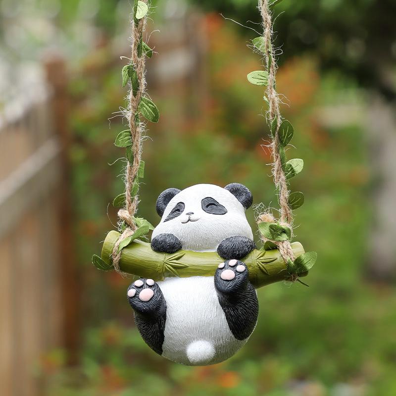 Ny Kreativ Tecknad Trädgårds Blomkruka Hänge Panda Gård Trädklättring Hänge Balkong Utomhus Dekoration