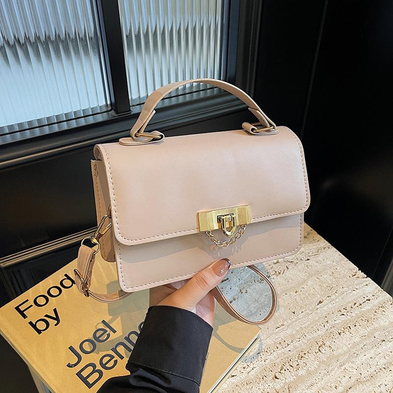 Retro Solid Color Small Square Bag, Fashionable, Simple Texture, Large Capacity, Foreign Style Shoulder Messenger Bag