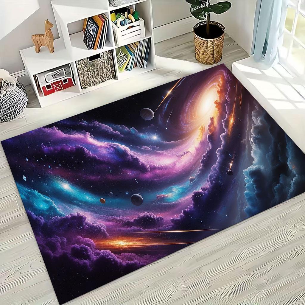 Dreamy Galaxy Universe Space Stars Black Hole Earth Rug for Bedroom Living Room Sofa Home Doormat Decor,Kid Non-slip Floor Mat