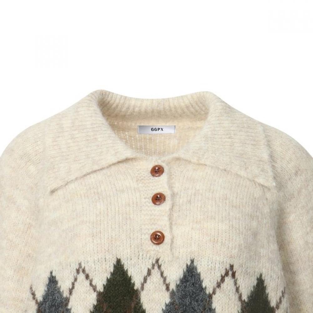 GGPX New York Button Collar Argyle Knit Gpakp026b