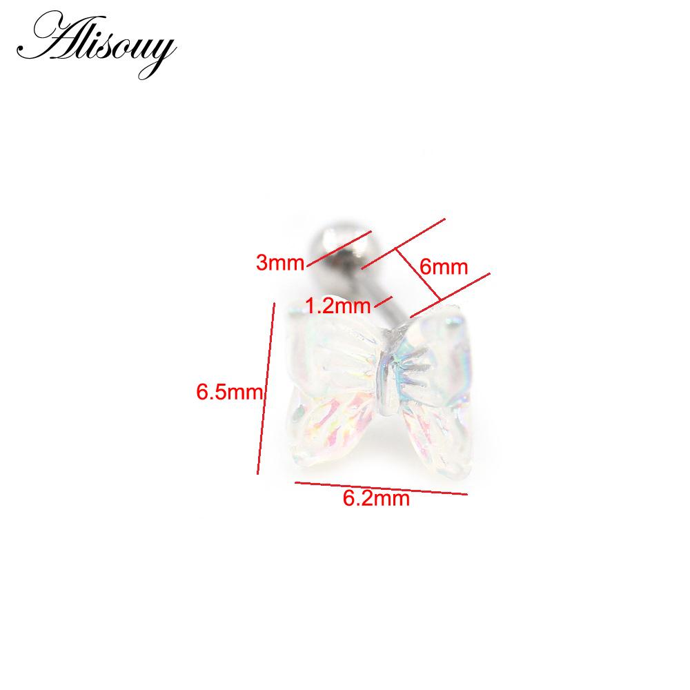 

Alisouy 2PCS Бабочка смолы циркон шарик нержавеющая сталь для женщин и мужчин серьги гвоздики хрящ козелок ушной раковины пирсинг ювелирные изделия