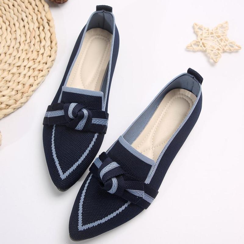 Women's Pointed Toe Flying Woven Loafers, Bow Decor Slim Fit Flat Shoes, Casual Slip On Daily Ladies Single Shoes