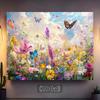 Butterfly Garden Tapestry, Colorful Flowers and Butterflies in Sunny Meadow, Nature Scenery Wall Hanging for Living Room Bedroom