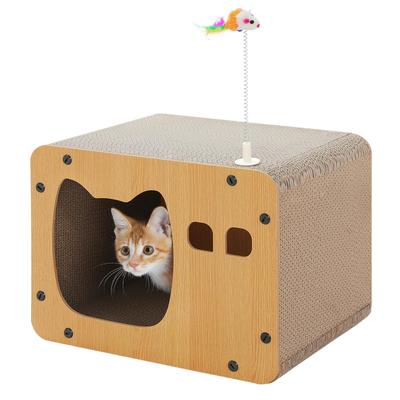 PAWZ Road Cat Scratching Post House, Assembled Cardboard House with High-Strength, High-Density Wood and Paper Box, Includes Cat Toys, Compact, Easy