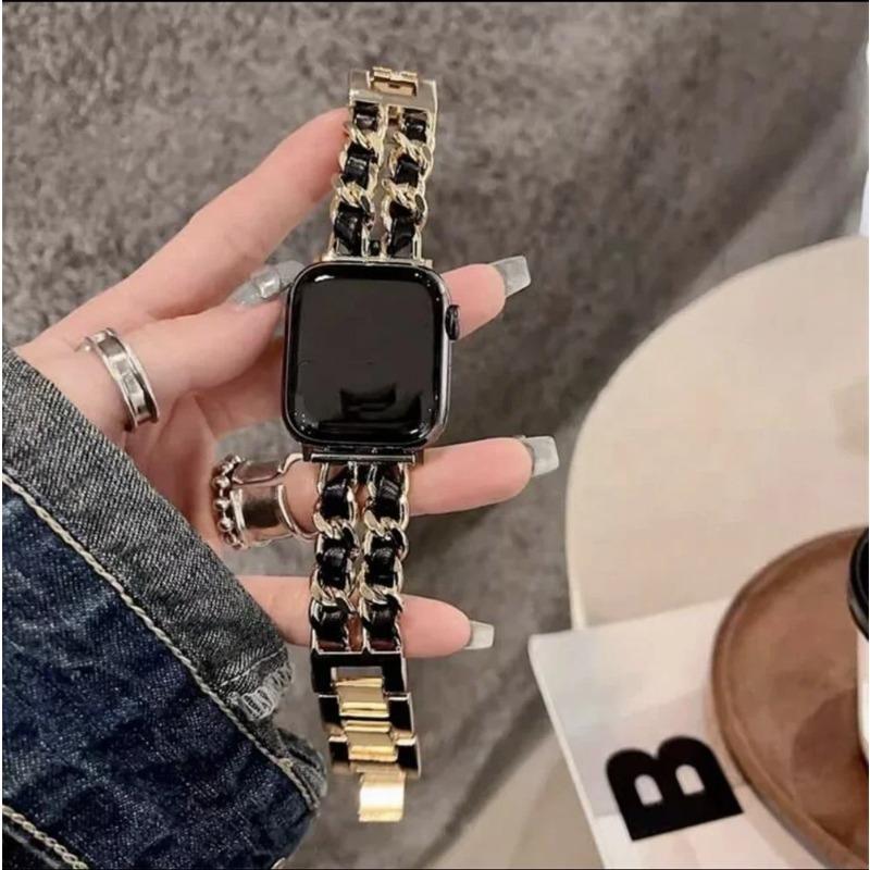 Fashion Leather Stainless Steel Bracelet Link For Apple Watch Band Series 11/8/7/6/10/9 40mm 41mm 38mm 42mm 44mm 45mm 46mm Strap