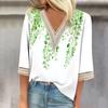 Women's Fashion V-Neck Lace Lace Vintage Floral Print T-Shirt Casual Seven Sleeve Top