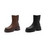 British Platform Leather Martin Boots Women's Versatile Retro Skinny Medium Boots Round Head High Heel Knight Chelsea Boots