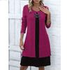 Color Blocking Fake Two-piece Buttoned Dress Sweater