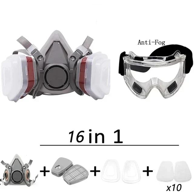 6200 Andningsmask Halv Full Ansiktsmask Damm Gasmask För Industriell Färg Sprutning Kemikalier Organiska Ångor Med Skyddsglasögon Filter Skydd