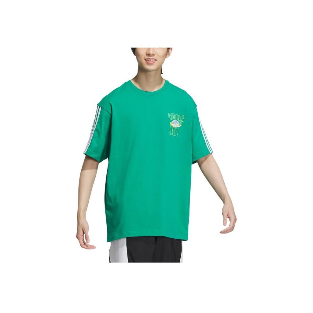 Adidas Neo Vibe Collective Tee With Letter Pattern Print Unisex Tops Lawn-Green IA6744