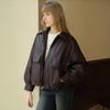 ELLE Design Francês Gola Lisa Cor Sólida Minimalista Básico Solto Confortável Jaqueta de Penas Feminina Roupa Exterior Marrom Escuro L7AYM005