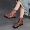Shanghai Jiezhou 2024 Sandales Bottes Hautes Découpes Rétro en Cuir de Vachette - Chaussures Décontractées Confortables Polyvalentes pour Femmes