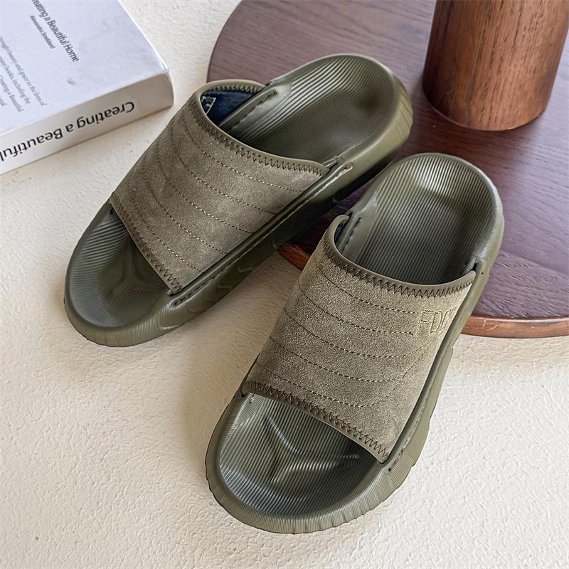 Men's Outer Slippers Premium Outdoor Casual Non-slip Wear-resistant Word Beach Shoes 371299 Olive green-J