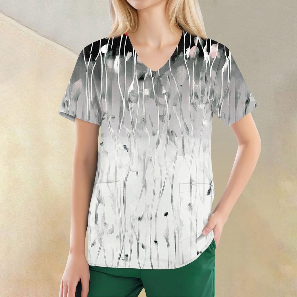 Women's V-neck Fashion Casual Printed Tops And Protective Workwear